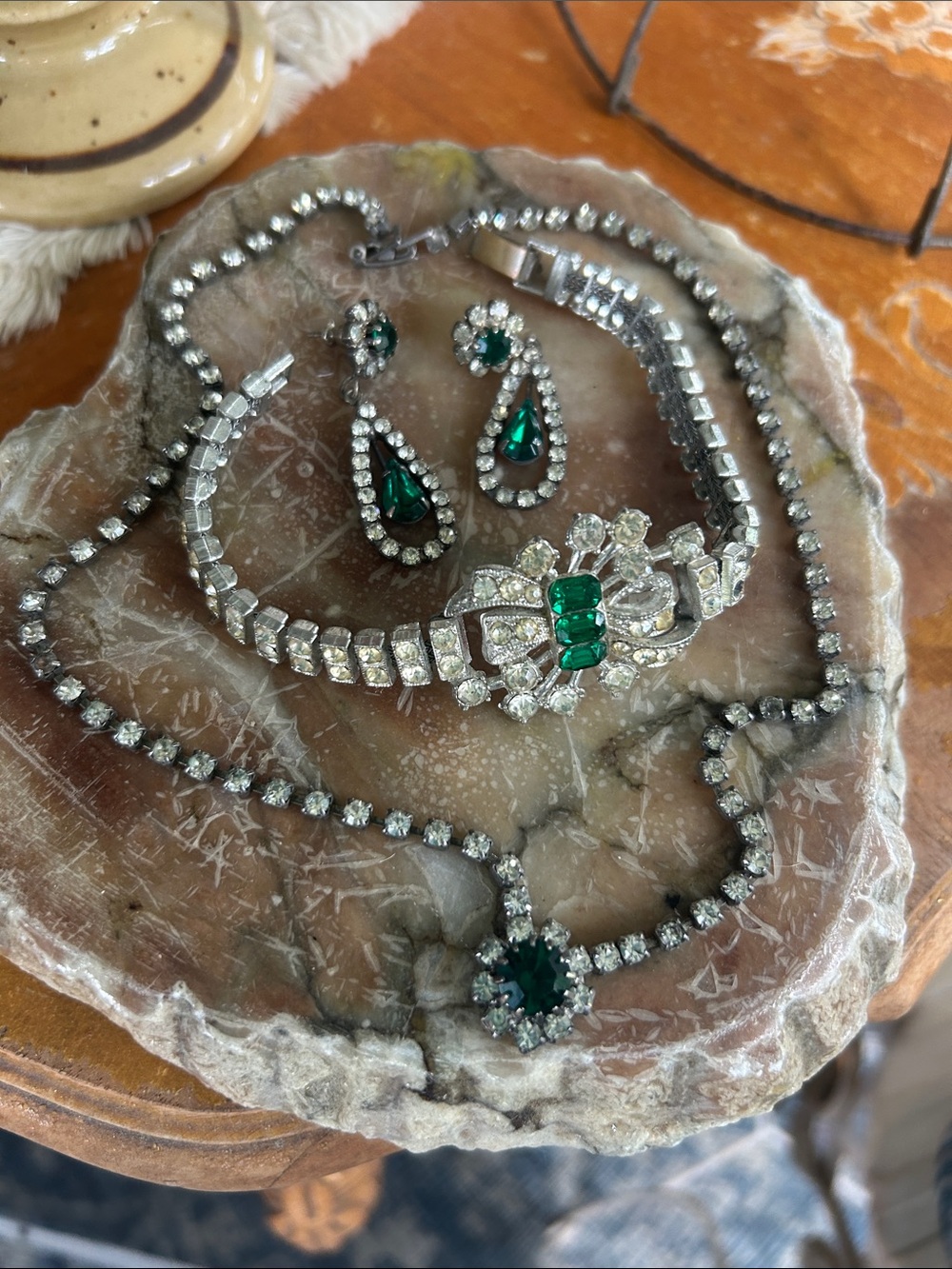 Vintage Emerald & Crystal Jewelry Set m